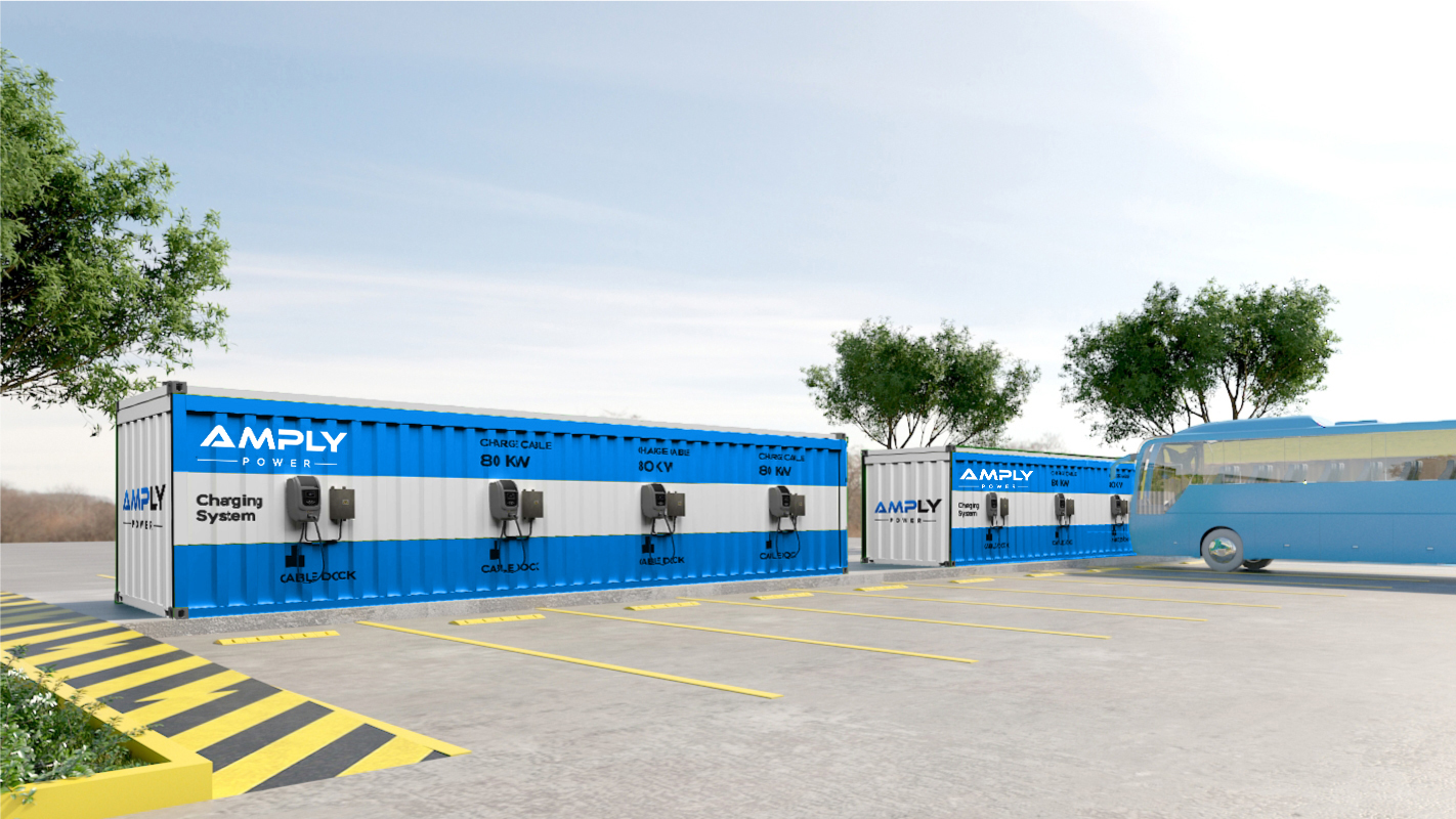 Amply Power unveiled a shipping container portable EV charging solution.