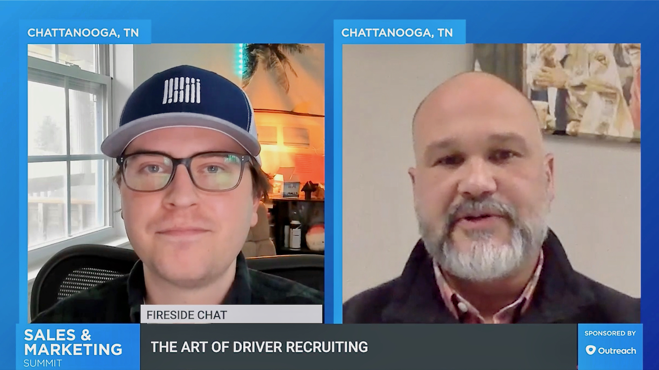 Matt Beach (right), president of Ten4 Recruiting, chats with Thomas Wasson, FreightWaves’ enterprise trucking carrier expert.