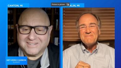 Screen grab of Alan Adler and Larry Burns in firechat chat for Net Zero Carbon Summit