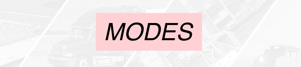 The logo for the MODES newsletter. It has the word MODES written on a pink box with images showing different modes of transportation, including trucking. 