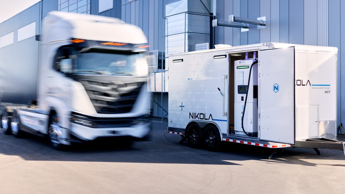 Nikola mobile charger with blurred truck