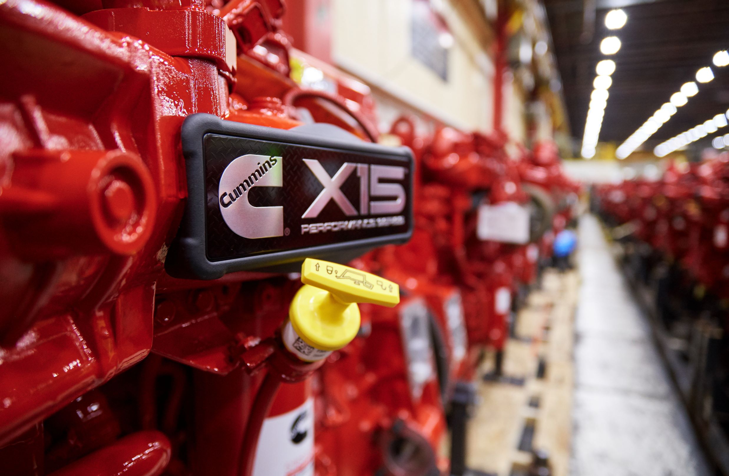 Red Cummins engines on production line