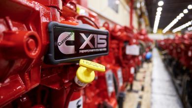 Red Cummins engines on production line