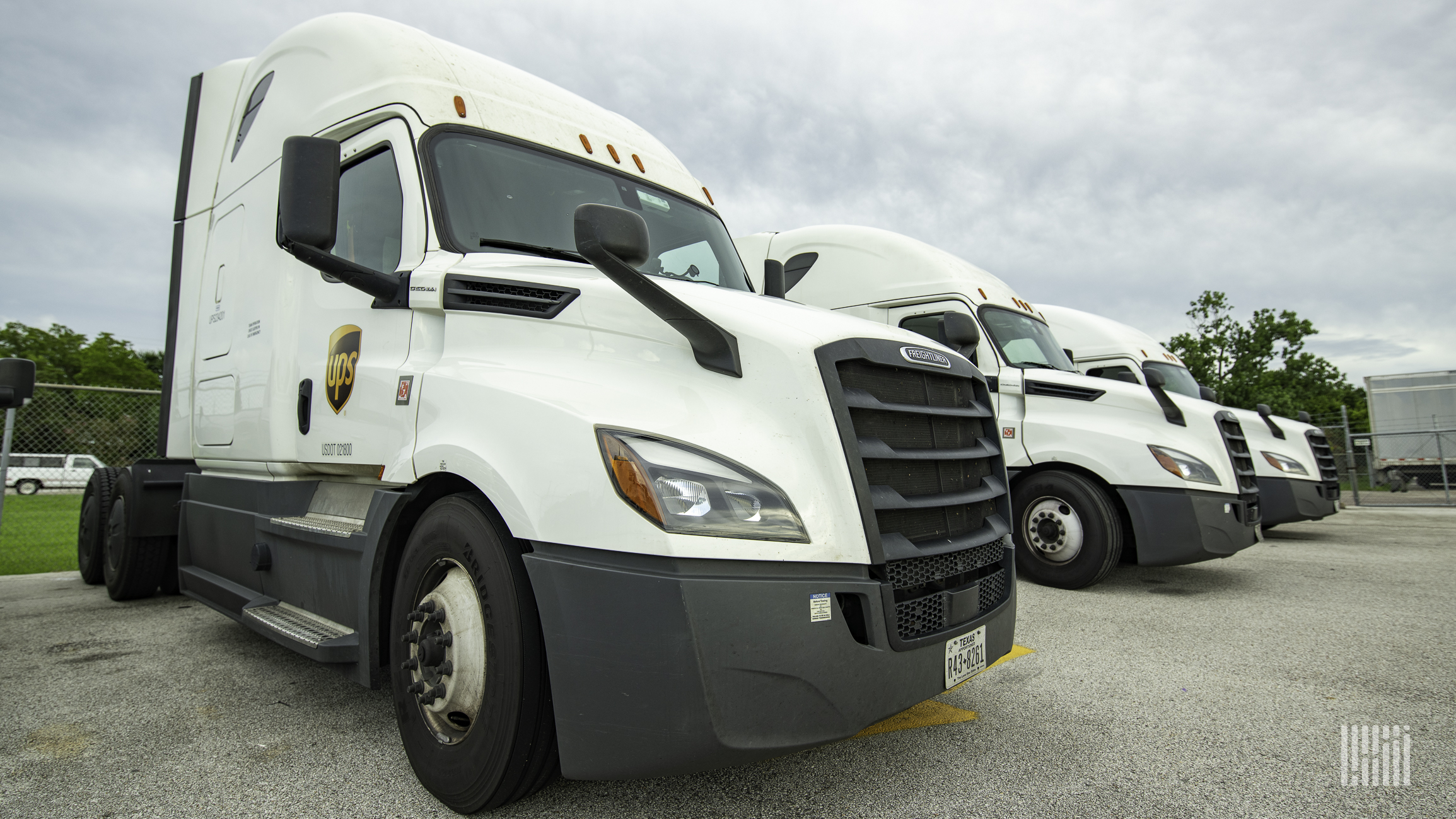 A white UPS tractor-trailer