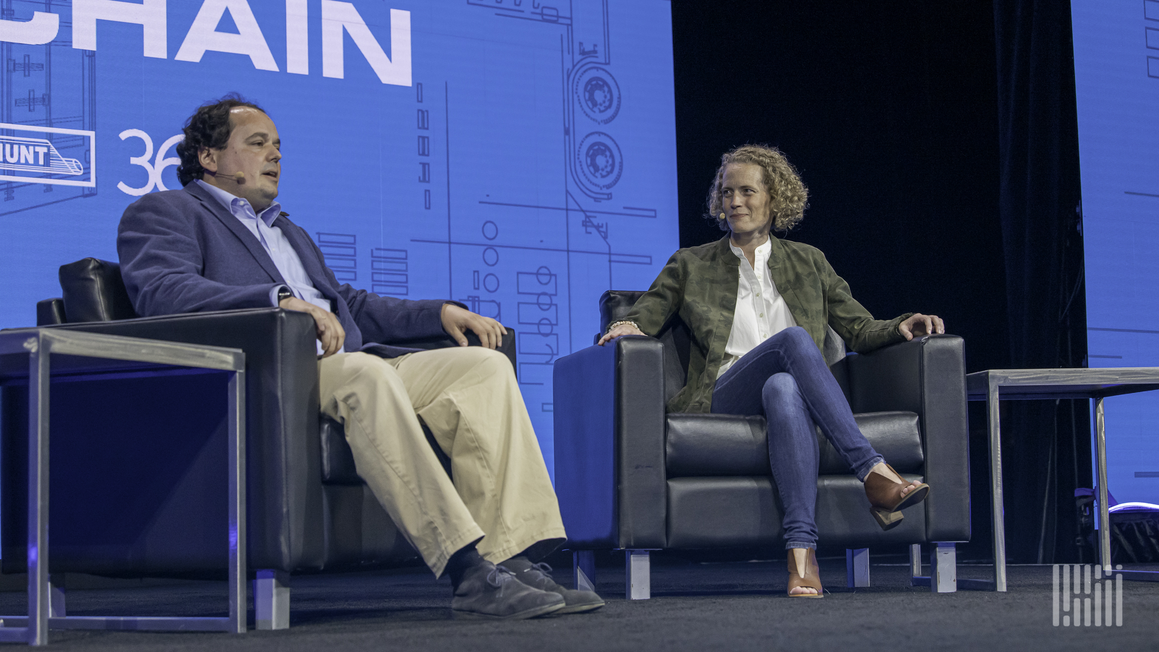 Amazon Freight experts sit on the FreightWaves stage during The Future of Supply Chain event.