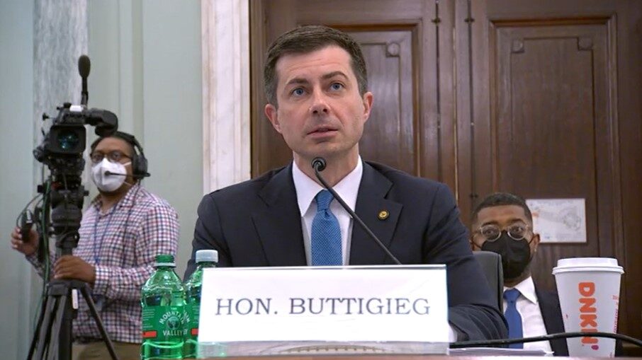 Pete Buttigieg testifying in the Senate.