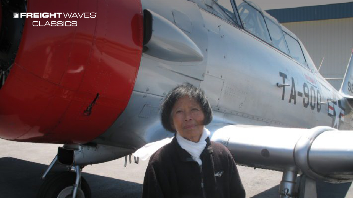 Maggie Gee poses with a World War II-era airplane. (Photo: cal170.library.ca.gov)