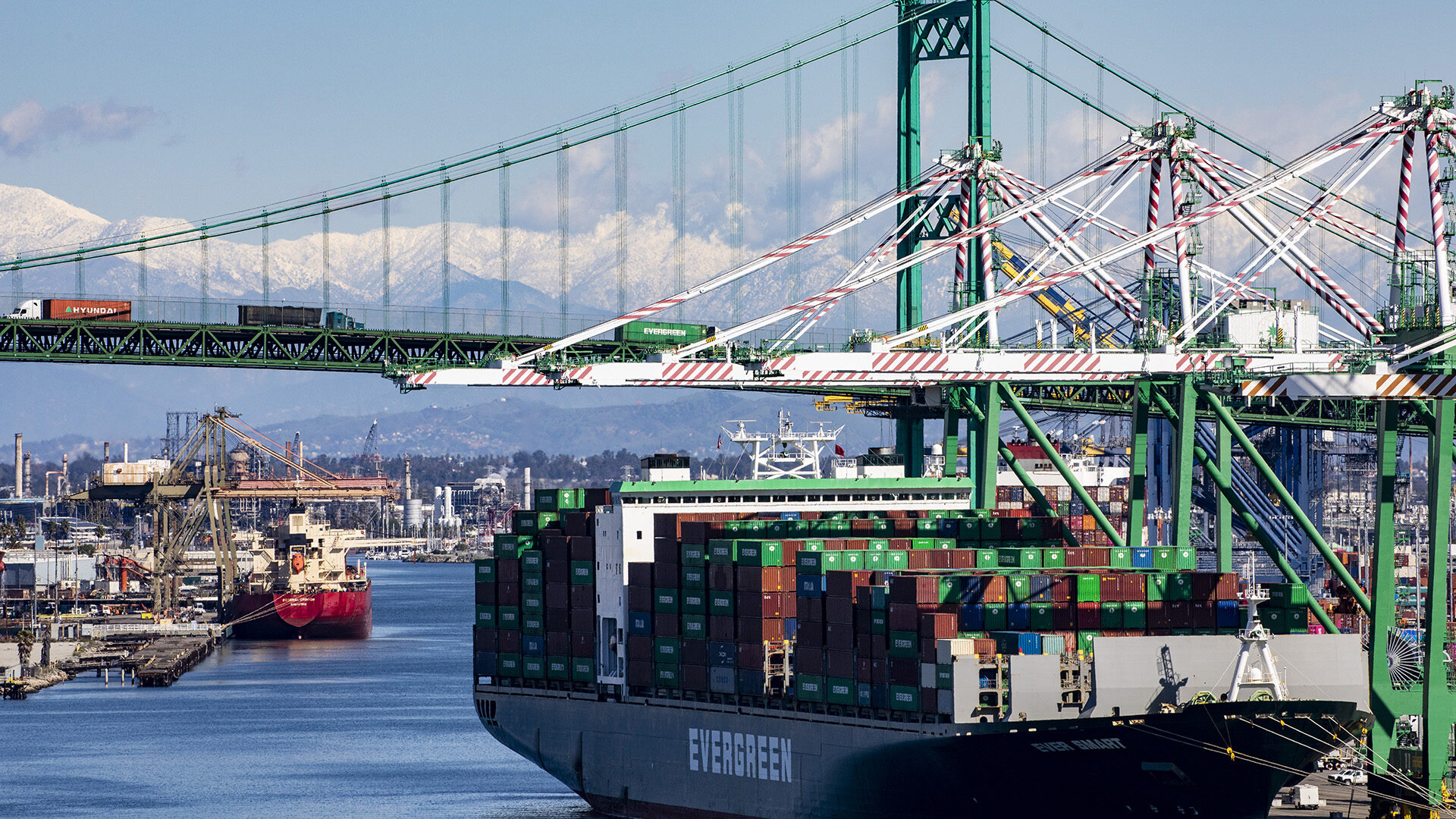 Container ship leaving Port of Los Angeles