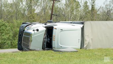 Truck on its side