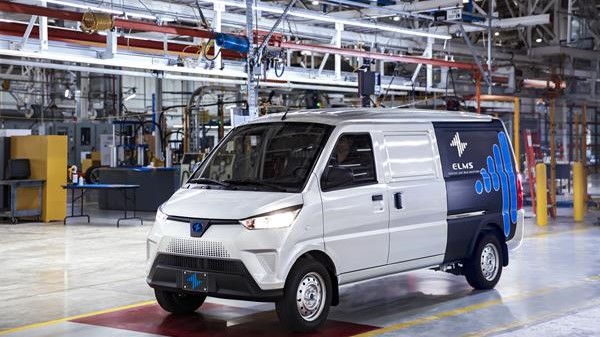 An Electric Last Mile Solutions delivery van in the ELMS factory