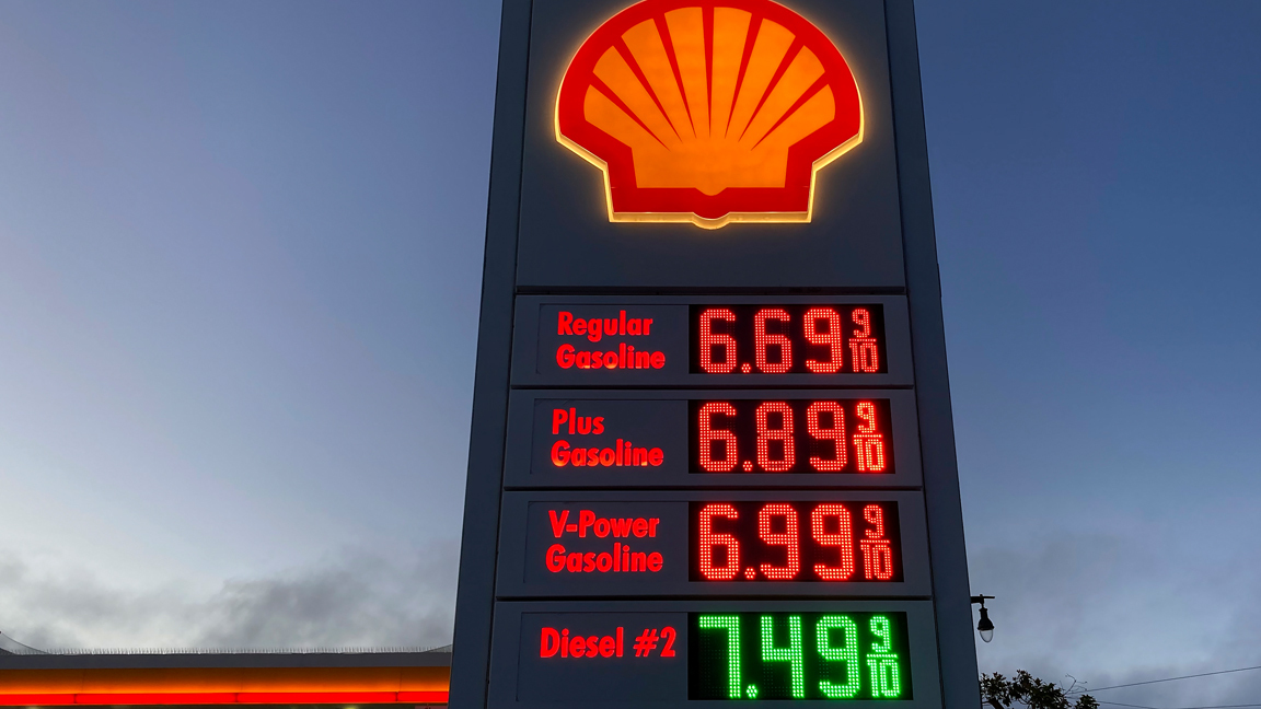 A California retail station with sky-high gasoline and diesel prices