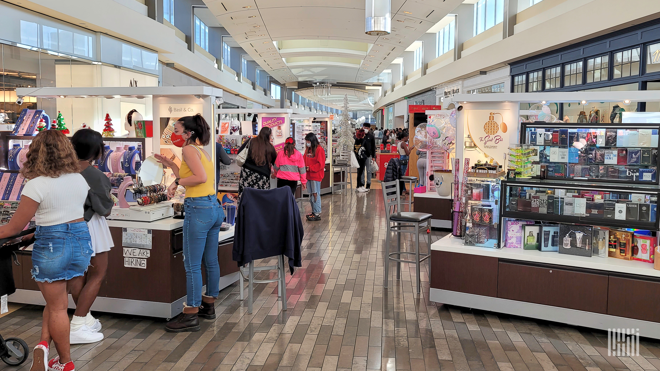 Customers shopping inside a mall