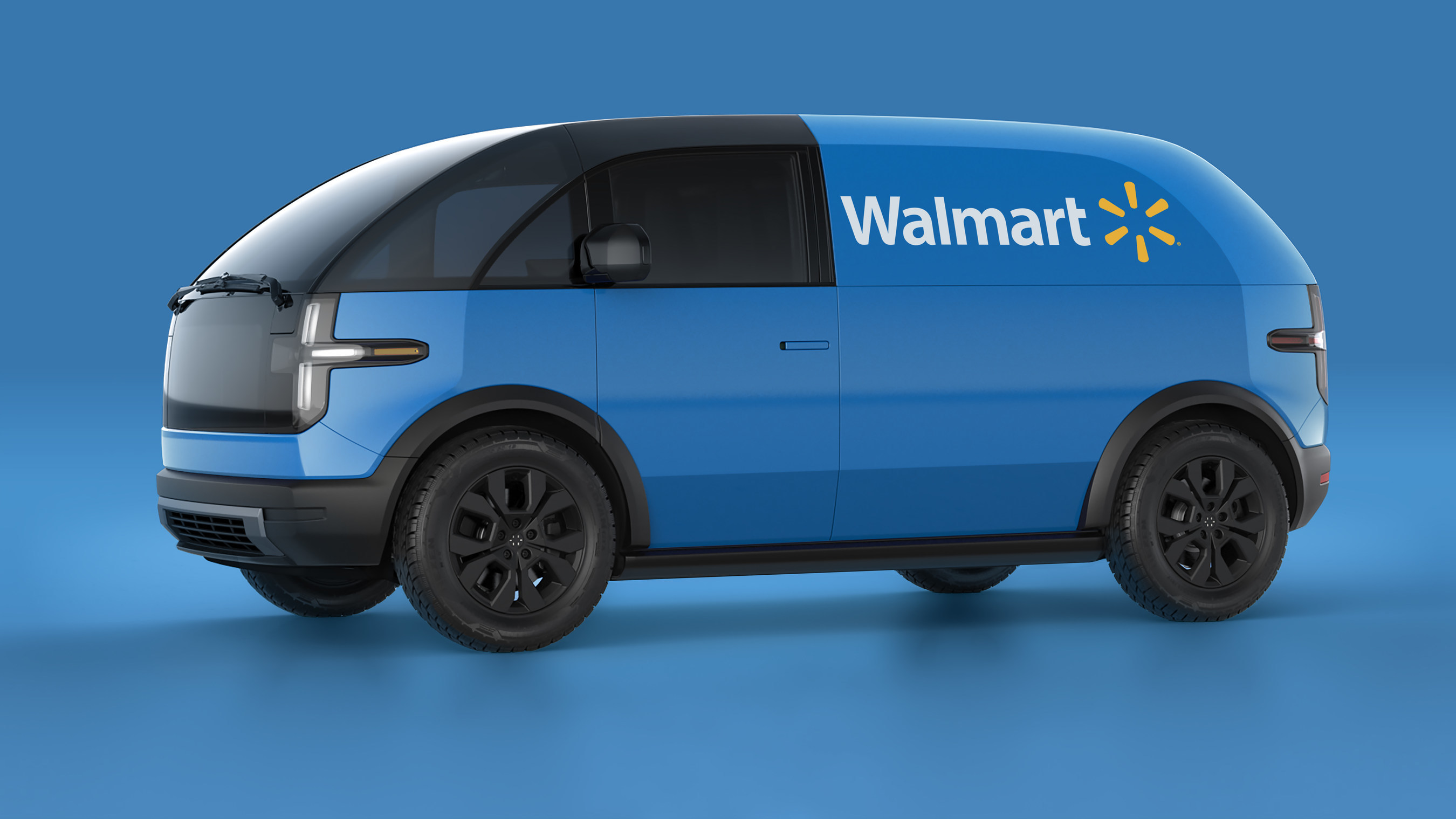 Blue Canoo lifestyle delivery vehicle on blue background
