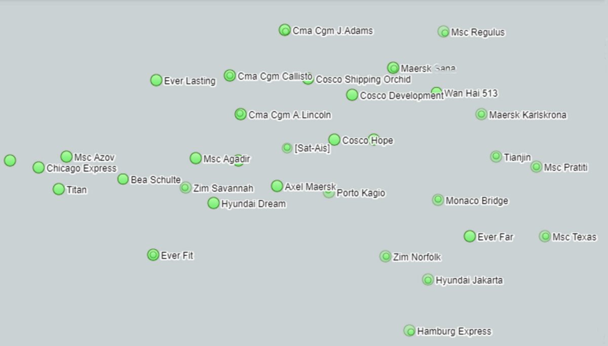 map showing container ships waiting for berths in Savannah