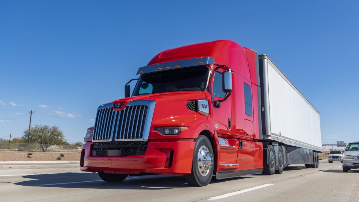 Red sleeper cab of the Class 8 on-hiighway Western Star 57X