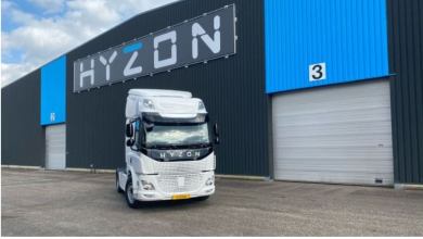 Hyzon truck in fron of company facility
