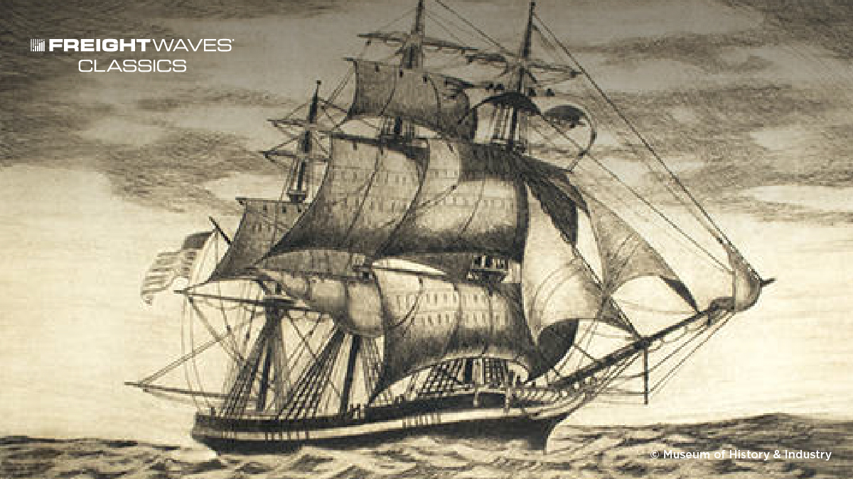 A copper plate etching of the Columbia Rediviva in 1792, by Joe Knowles, 1930. (Image: digitalcollections.lib.washington.edu)