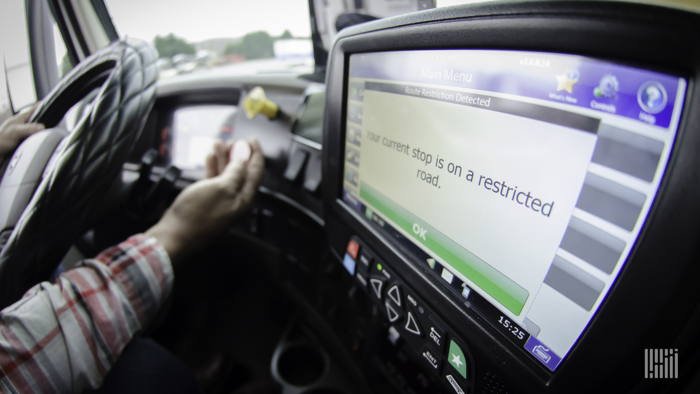 Monitor inside a truck cab.