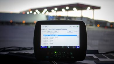 Truck driver electronic logging device.