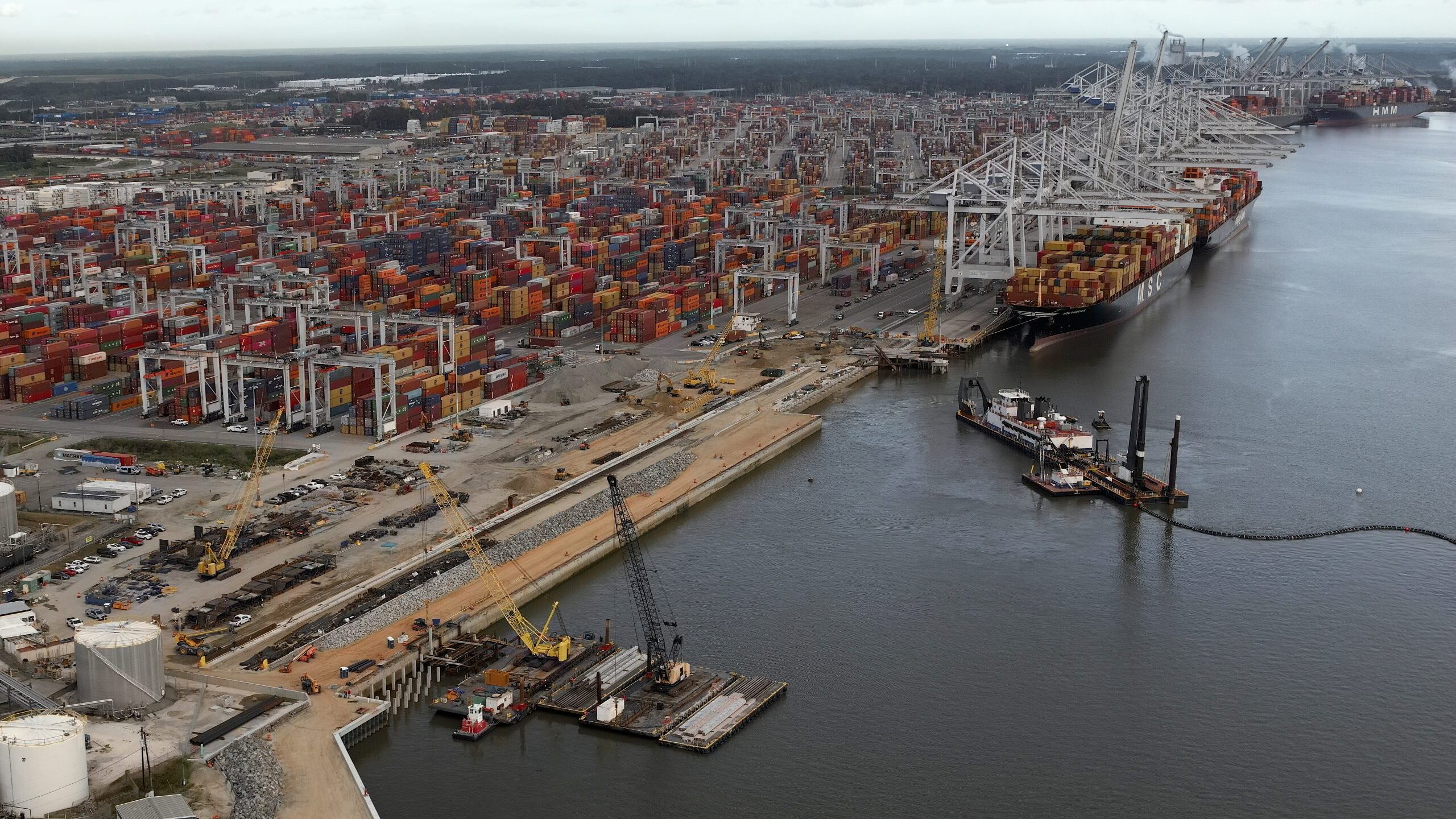 An aerial photograph of a berth at the Port of Savannah.