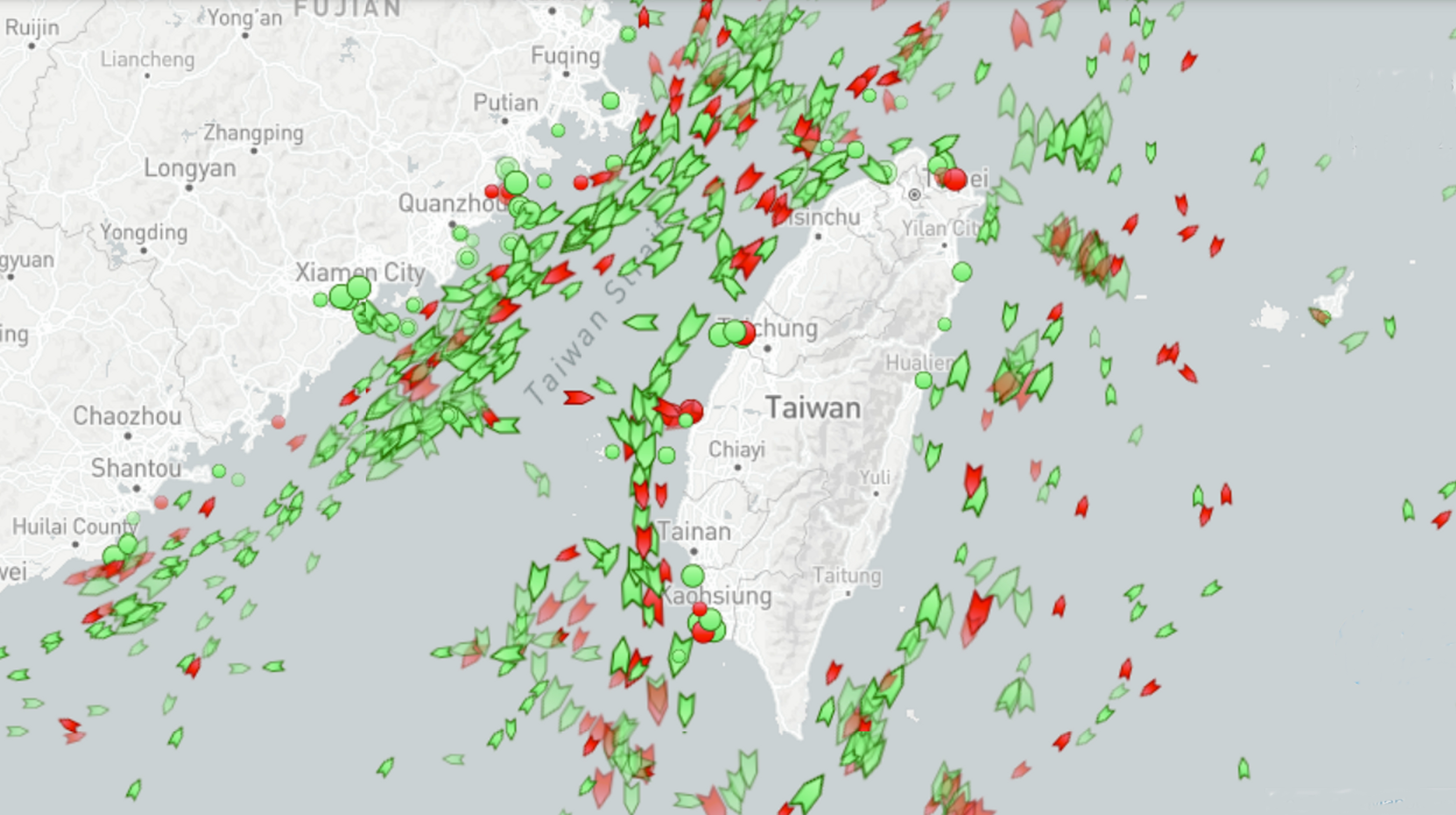 a map of ships near Taiwan