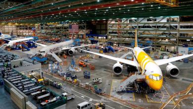 Boeing 787 planes on the assembly line.