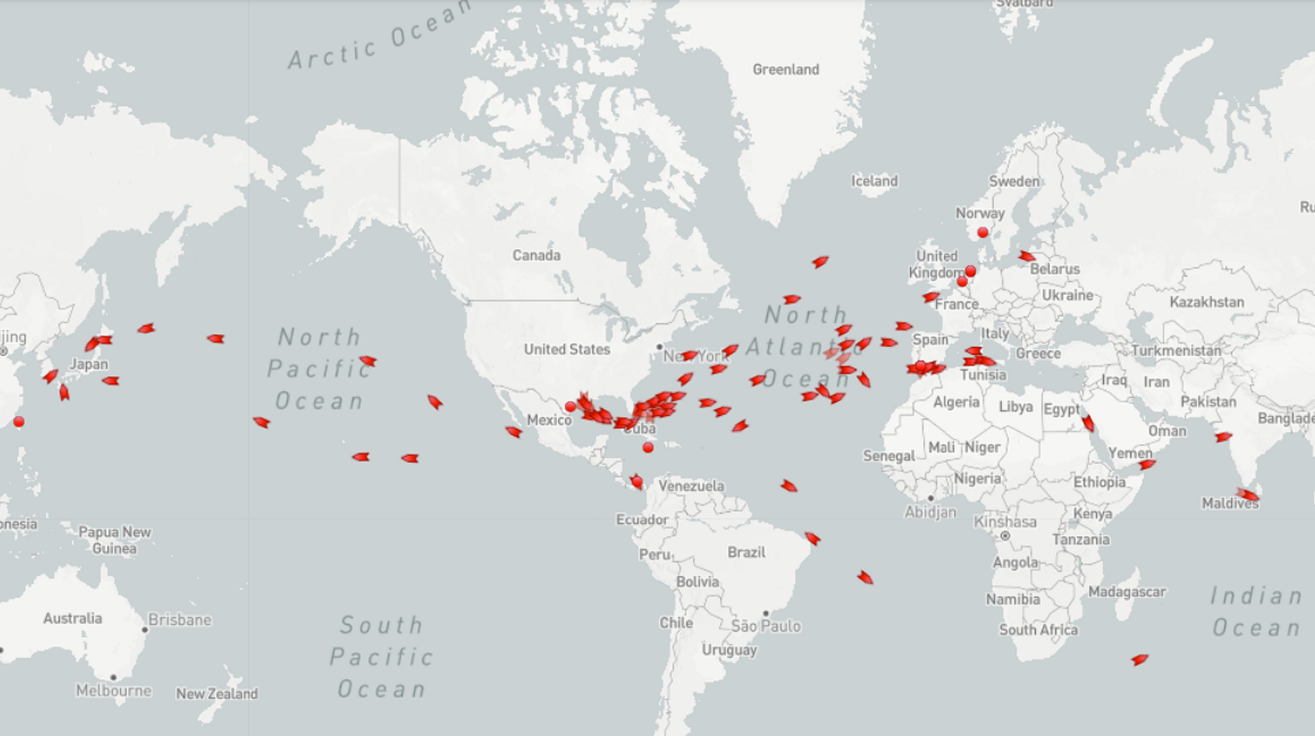 map showing location of LNG shipping carriers