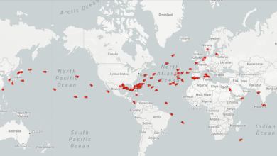 map showing location of LNG shipping carriers