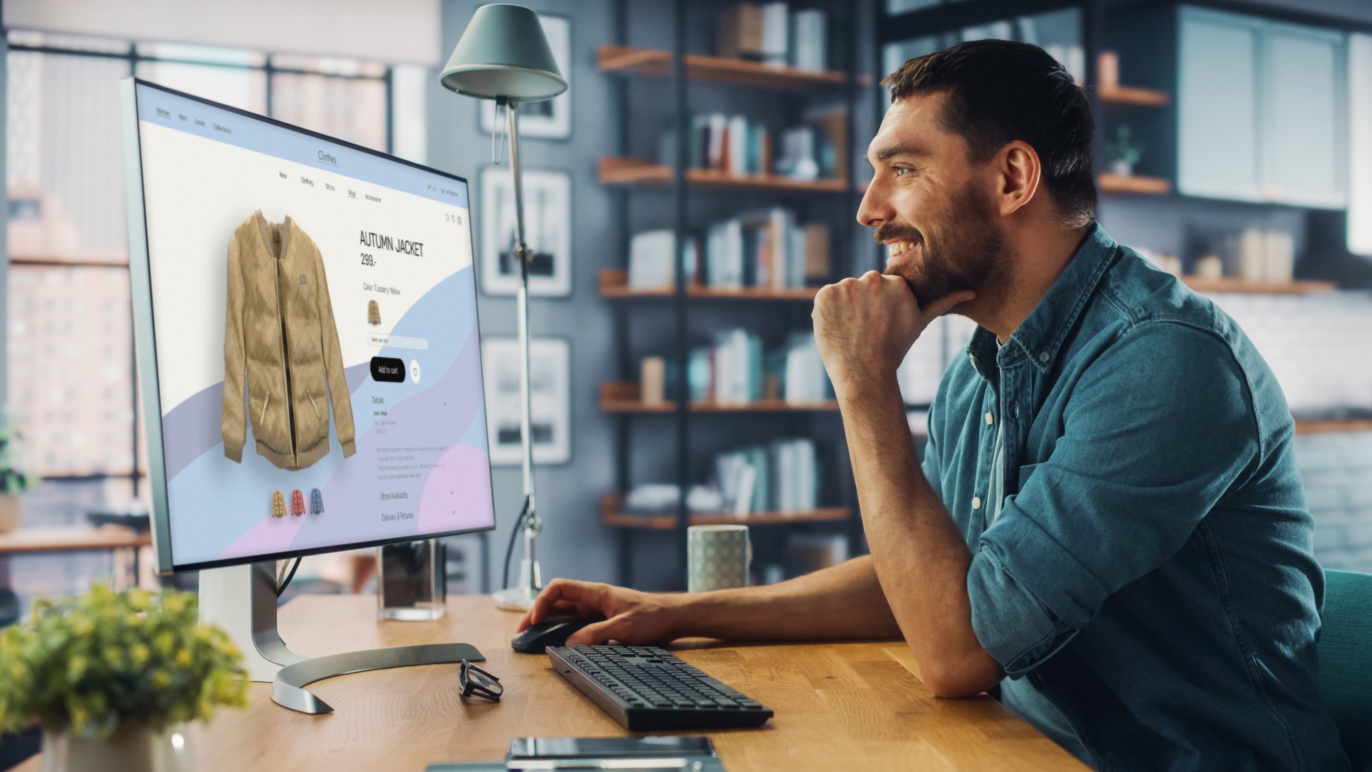 Man shopping on desktop computer