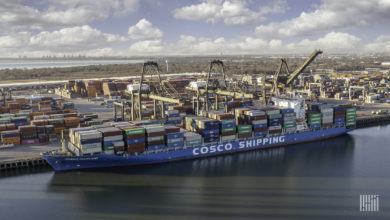 photo of a ship of Cosco container shipping line