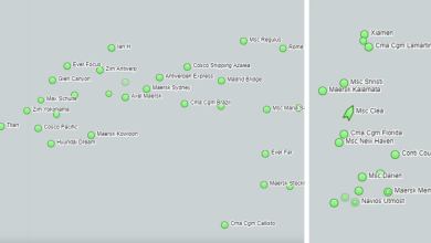 maps showing container ship backlogs