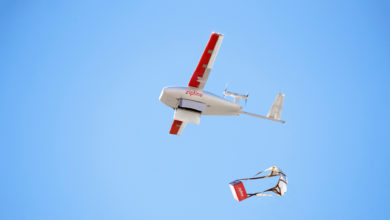 A Zipline drone releases a parachute to deliver prescriptions from Intermountain Healthcare (Photo: Zipline)