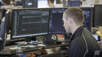 A freight broker watches his screens at Redwood Logistics in Chicago.