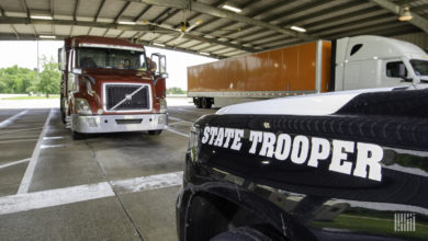 State trooper inspecting a truck