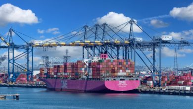 photo of a container ship in Los Angeles