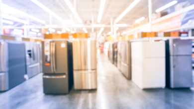 Refrigerators lined up in store