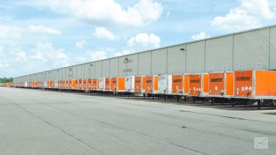Row of Schneider trailers at dock