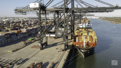 A container ship docked at port