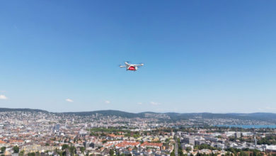 Matternet drone flying over Zurich, Switzerland