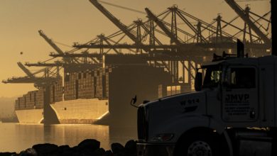 a photo of the port of Los Angeles, where imports continue to fall