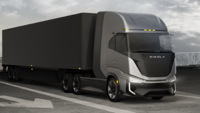 3/4 of Nikola Tre fuel cell with trailer