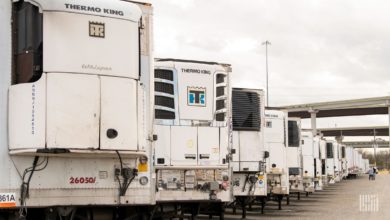 Row of used refrigerated trailers at Ritchie Brothers auction in Houston in February 2022