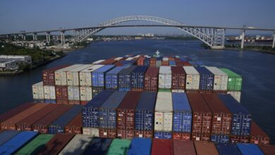 a photo of a container ship; the trans-Atlantic market remains very strong