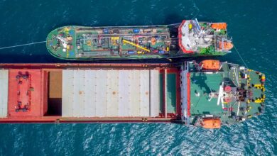 photo of a ship refueling operation