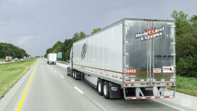 A Heartland Express tractor-trailer on the highway
