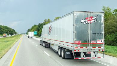 A Heartland Express tractor-trailer on the highway