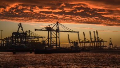 a photo of the port of Rottterdam, a key trans-Atlantic port