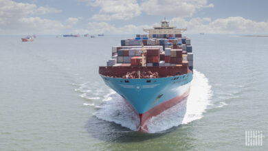 a photo of a container ship; imports are rising off the floor