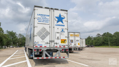 the back of a parked Landstar trailer