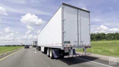 A view of tractor-trailers on the highway